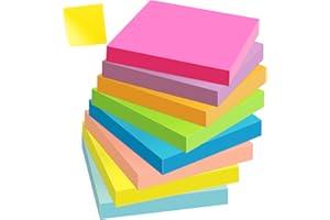 hicoosee 800 Feuilles Super Sticky Notes, Notes Sticky Notes de 8 Couleurs Vive, 76 mm x 76 mm, 100 Feuilles par Bloc, Notes Super Adhésives pour Prise de Notes et Listes de Tâches