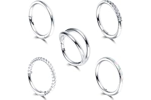 Lusofie 5Pcs 16G/18G Hinged Nose Rings Nose Rings Hoops Septum Ring Clicker CZ Tragus Cartilage Double Nose Ring Nose Body Piercing Jewelry for Women Men(8MM/10MM)