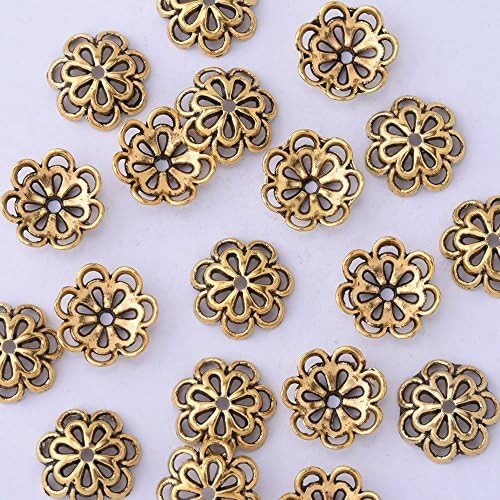 Rosebeading 50pcs 12mm hollow out flower vintage beads cap,filigree beads cap,end cap,flower spacer metal beads,Antique Gold