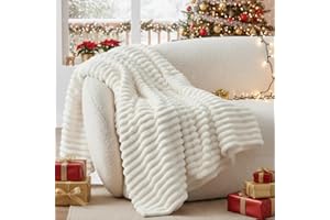 BEDELITE Fluffy Fleece Throw Blanket - Cream White Sofa Throw Soft Cosy Warm Small Blankets for Single Bed, Gifts for Women
