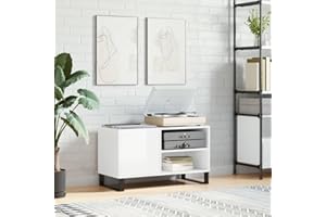 prissent Mobile Porta Dischi 85x38x48 cm Legno Multistrato Mobile Salotto Mobiletto TV Scaffale Porta CD Libreria Legno Porta Dischi Vinile Libreria Stretta Mobile Basso Bianco Lucido