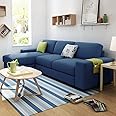 FURNY Junnoy 4 Seater Fabric Sectional LHS L Shape Sofa Set (Blue)