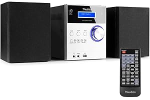 Audizio Metz HiFi Stereo System | DAB CD Player with Bluetooth Bluetooth Stereo System | DAB Radio with CD Player | Aluminium Finish | Perfect for Home Audio and Stylish Design