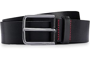 HUGO BOSS HUGO Męski pasek Gerik Sz35 z groszkowanej skóry z zapięciem z logo, czarny (Black1), 85