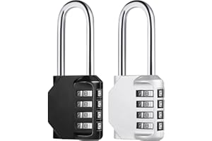 JJSHUND 2 Stück Vorhängeschloss Langer Bügel, Zahlenschloss 4 Stellig Vorhängeschloss Mit Zahlencode Metall, Schloss mit Zahlencode Wetterfest für Spind Fitnessstudio Werkzeugkasten (Schwarz, Sliber)
