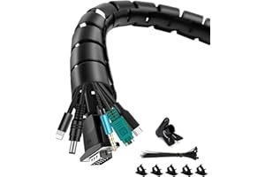 shinfly Organizador de Cables, Negro, 3m (2x1.5m) con Herramienta Guía, 20 Bridas, 5 Clips de Fijación, Cubre Cables para Ocultar Cables de TV y PC