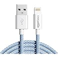 amazon basics Nylon Braided USB-A to Lightning Cable Cord, MFi Certified Charger for Apple iPhone 14, 13, 12,11, X, 8, 7, 6, 5, iPad Air, Pro, Mini, iPad | Sierra Blue, 1.02 meter