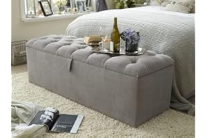 mm08enn New Large Chesterfield Ottoman footstool Toy Storage Box in Chenille Fabric (Cream, Fabric Matching Buttons)