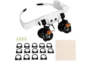 ‎GARMEE GARMEE Lupenbrille mit LED-Licht: 25-fache Vergrößerung (14 Wechsel-Linsen 3X-15X) + 2 Verstellbare LED, ESD-sicher – für Basteln, Uhrenreparatur, Schmuck, Lesen & Elektronik