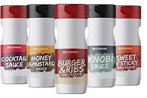 ‎SIZZLEBROTHERS SizzleBrothers Grillsaucen Set 5 x 250 ml | Cocktail Sauce, Honey & Mustard Sauce, Burger & Ribs BBQ Sauce, Knobi Sauce, Sweet 'n' Sticky BBQ Sauce | Grillsoße, Dip & Dressing