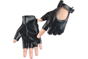 Long Keeper Fingerlose Lederhandschuhe Damen Ungefüttert Fahrhandschuhe Halbfinger Frauen Handschuhe Leder Punk Costume für Fahren Cosplay, Einheitsgröße