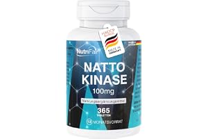 Nattokinase 100 mg (20 000 FU/g) – 365 tabletter – Nattoenzym – Hög dos – 100% vegansk – Tysk tillverkning och laboratorietestad – NutriFair