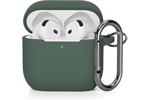 AOTUAO Kompatibel mit AirPods 4 Hülle Case, Weiches Silikon Stoßfeste Schutzhülle für AirPods 4. Generation (2024) (USB-C) Case Cover mit Karabiner, Front-LED Sichtbar, Pine Green