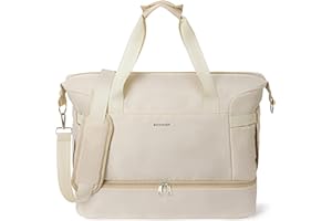 BOSTANTEN Duffel Bag damska składana torba podróżna, płócienna, torba sportowa z kieszenią na buty, torba weekendowa, duża torba podręczna na ramię, 3102-beżowy, XL, torba podróżna