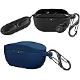 easyBee [2-Pack] Case Compatible with JBL Wave Buds [with 2 Carabiners], Liquid Silicone Case, Ultra Thin, Shockproof, Protective Case, Bluetooth Headphones Bag - Black and Blue