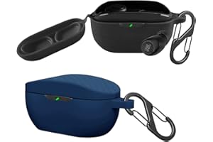 [2-pak] easyBee etui kompatybilne z JBL Wave Buds [z 2 karabińczykami], płynne silikonowe etui, ultracienkie, odporne na uderzenia etui ochronne na słuchawki Bluetooth – czarne i niebieskie