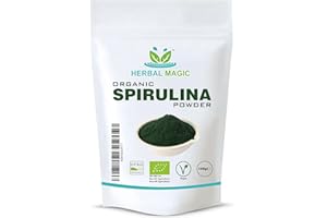 Herbal Magic's Organic Spirulina Powder - Sparkle Your Smoothies, Shakes - Ideal for Trainers on a Vegan, Vegetarian Diet - No Fillers & Preservatives - of&G UK Organic Certified-100g (Pack of 1)