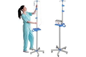 MORICHER Rolling IV-Ständer mit Tablett – Edelstahl-IV-Ständer mit 4 Haken, Rädern und höhenverstellbarer Konstruktion für Kliniken und zu Hause