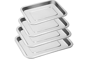 WOOWAIR Set di 4 Pezzi Teglie da Forno in Acciaio Inox Teglia Vassoio Rettangolare 4 Diverse Dimensioni Teglie Forno Pizza in Acciaio Inox per Pane, Biscotti, Verdure, Frutta