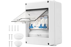 ZILCHX Consumer Unit 2 Way IP65 Protection Consumer Unit Circuit Breaker Consumer Unit Anti-Leakage Fuse Box for Garages, Caravans, Workshops 40A 30mA RCD 2MCB 6A+16A