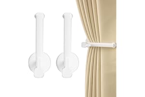 Adorila 2 Pack Curtain Holdbacks Wall Mounted, Self Adhesive L Shaped Curtain Holder, Drapery Tiebacks for Home Office Decorative (White)