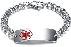 VNOX Acero Inoxidable Alerta Medica Caduceo Personalizado Etiqueta de Identificacion Referencia Pulsera para Hombres Mujeres,Grabado Libre