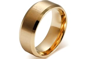 JewelryWe Stainless Steel Wedding Ring: Mens 8mm Engagement Promise Rings Band Black Silver Gold Matte Finish Polished Simple Rings