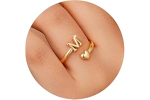 TINGN Gold Rings for Women Girls - 14K Non Tarnish Heart Initial Stackable Rings Adjustable Pinky Ring for Women Cute Dainty Alphabet Letter Adjustable Pinky Ring Birthday Bridesmaid Gifts Jewelry