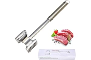 Fleymu Batticarne Acciaio Inox, Doppio Lato Schiaccia Carne 28 cm, Batti Carne da Cucina, Batticarne Professionale Ideale, Lavabile in Lavastoviglie, per Bistecca Manzo Pollo Maiale