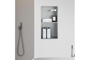 NEUHAUS [neu.haus] Mensola da Incasso per Bagno Nicchia da Parete in Acciaio Inox Spazzolato Mensola Muraria Rettangolare con 2 Scomparti 62 x 32 x 10 cm Argentato Opaco