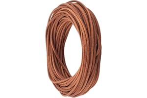CALFOVERA 10M x 2MM Genuine Leather Cord for Crafts Light Brown Round Thin Cowhide Real Leather String Lace Cording Rope Braiding Strip Thread for Jewelry Making Necklace Bracelets Wraps Beading