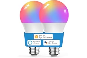 VOCOlinc Bombilla Inteligente WiFi E27, Compatible con Apple HomeKit, Alexa y Google Home, Bombilla LED Multicolor Regulable, Control Remoto, Control De Voz, 2200K-7000K, 8.8W, 2 Pack