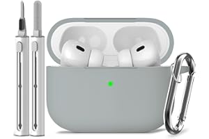 Inesore Compatible with Airpods Pro 2nd/1st Cover,Silicone Protective Case for Apple Airpods Pro 2nd/1st Generation Charging Case with Keychain and Cleaner Pen,for Women Men(Light Grey)