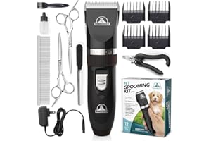 Pet Union Professional Dog Grooming Kit - Rechargeable, Cordless Pet Grooming Clippers & Dog Grooming Accessories, Low Noise & Suitable Dog Clippers, Cat Clippers and for Other Pets (Black)