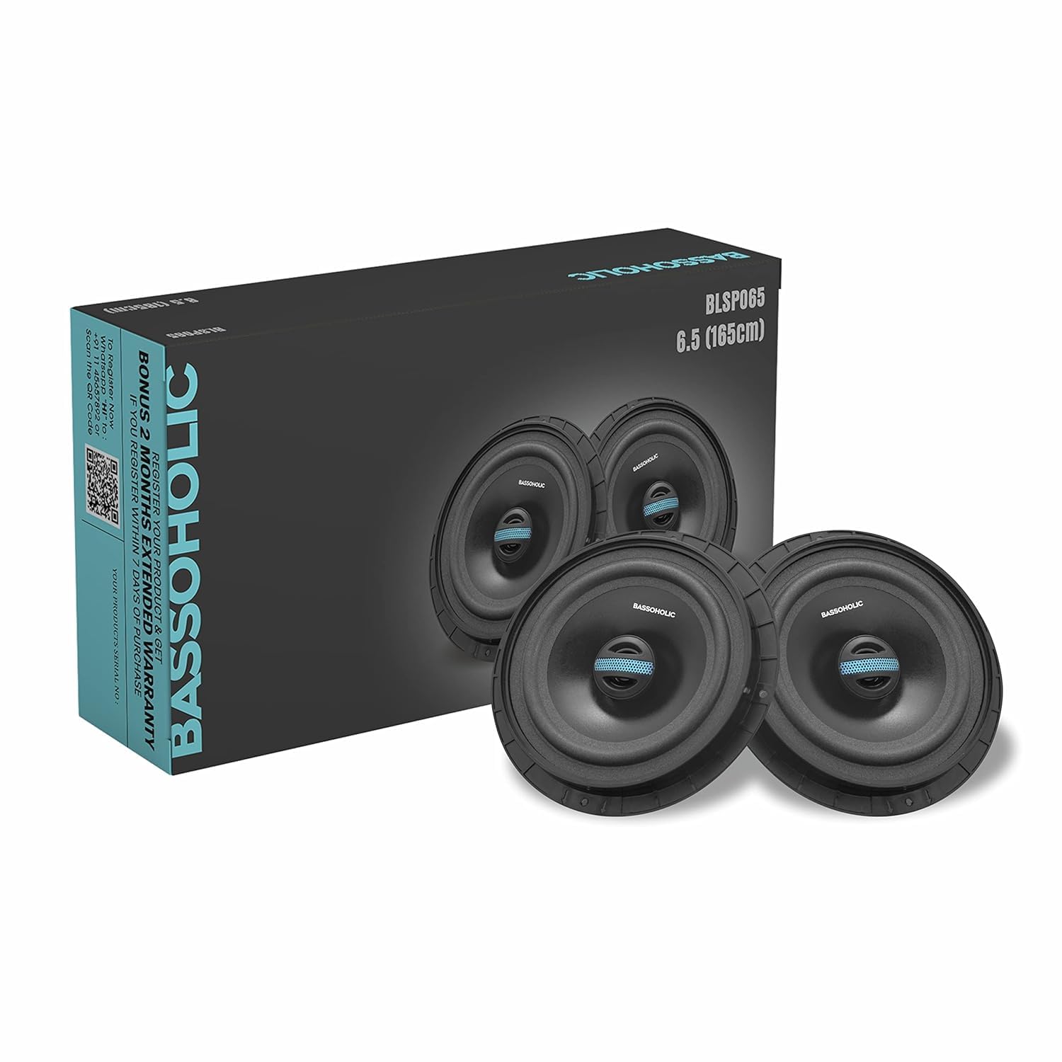 BASSOHOLIC 6.5" Two-Way Coaxial Car Speaker with High Bass, Water-Resistant Rubber Cone, Subwoofer-Ready, Perfect 6.5-Inch Speaker for Car with Punchy Sound