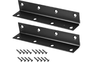MindWissUp 2Pcs Black Stainless Steel L-Shaped Wooden Corner Brackets, 140x25x25mm, 90 Degree, Indoor/Outdoor