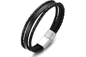 Halukakah ● In Wind ● męska bransoletka wykonana ręcznie | prawdziwa skóra czarna | zapięcie magnetyczne stal szlachetna w kolorze srebrnym | zawijana 3 okrągłe | gratis pudełko na prezent | świetny pomysł na prezent | 21,5 cm