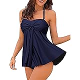 Vancavoo Tankini Donna Mare Costume da Bagno Due Pezzi Costumi da Bagno Halter Push up Bralette Bikini Set retrò Stampa Allac