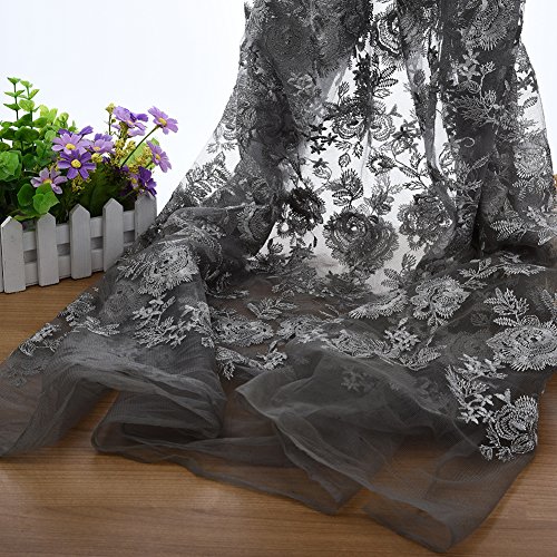 Sundlight gestickte Spitze 2 Yards Rosen Polyester Spitze Stickerei Hochzeits Kleid Gewebe-grau