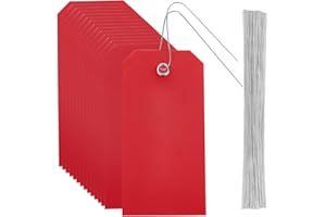 SOFPLATE 100Pcs Blank Red Tags Waterproof Shipping Tags with Iron Wire Hang Eyelet Rectangle 4.7 x 2.4 Inch Plastic PVC Name Identification Tag Labeling Kit for Hanging Name Card Handbag Luggage Gift
