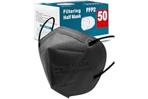 ‎TAYOGO Tayogo 50 Stück FFP2 Maske Atemschutzmaske 5-Lagen hygienisch einzelverpackt Mundschutzmaske Atemmasken 5 Schichten einzelner gepackter Gesichtsschutzmaske schwarz gefärbt weiß (Schwarz)