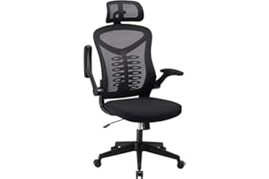 Magic Life Silla de Escritorio Sillas de Oficina Reposabrazos abatible de 90 ° Silla ergonómica para computadora Soporte Lumbar Altura Ajustable Giratoria de 360 ° Mecedora (Negro)