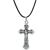 This is Different Hz. Jesus Cross Leather rope Necklace - Silver Plated - Women Men Necklace - No:900