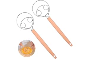 TIESOME 2 stycken dansk degkvast, rostfritt stål degvisp med långt trähandtag 34 cm snabb blandning för bröddeg, surdeg, dansk whisk brödbaktillbehör