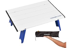 TREKOLOGY Portable Ultralight Folding Beach Table, Compact Aluminum Camp Table with Hinged Design, Quick Setup, Weather-Resistant & Easy-to-Clean, Ideal for Camping, Hiking, Picnics, & Outdoor Use