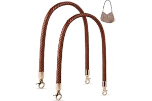 MEGAVOW 2 piezas Correas de Bolso de Recambio con Asa Trenzada, Correas de Bolso de Cuero de PU, con Gancho de Metal, Accesorios de Bolso de Bricolaje, Marrón, 60cm