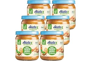 ‎ALETE Alete bewusst BIO-Buntes Kartoffelgemüse mit Hühnchen, ab 1 Jahr, Babynahrung im Gläschen mit Kartoffelgemüse & Hühnchen, Kindermahlzeit in Bio-Qualität, ohne Zuckerzusatz und Aromastoffe, 6 x 250 g