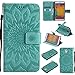 Produktbild Lonchee Samsung Galaxy Note 3 Note3 N9000 Leder Wallet Tasche Brieftasche Schutzhülle , Sonnenblumen geprägten Muster Design Hochwertige PU Leder Folio Tasche Case Hülle im Bookstyle mit Standfunktion Kredit Kartenfächer (grün)