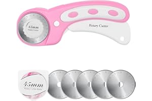 HEADLEY TOOLS 45mm Rotary Cutter with 5pcs Extra Blades, Ergonomic Handle Rolling Cutter with Safety Lock for Fabric, Leather, Crafting, Sewing, Quilting, Fabric Rotary Cutter Perfect for Left & Right Hand(Pink)