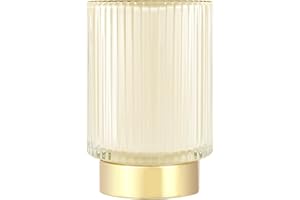 DASITON Makeup Brush Holder Organiser, Crystal Cosmetic Make Up Brush Holder, Glass Makeup Brushes Storage Organiser, Vintage Make Up Cup Pen Pencil Holder Striped Vase (Cream L)